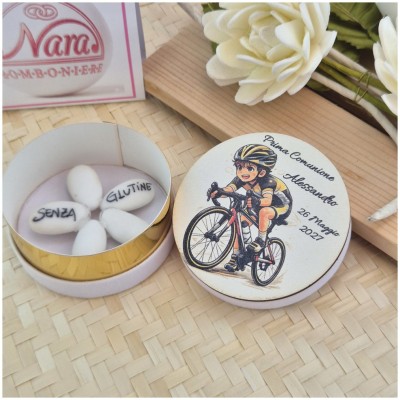Bomboniera Ciclismo Scatolina Effetto Velluto con Tappo Legno Stampato Personalizzato-Nara Bomboniere