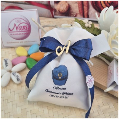 Bomboniere Giuramento Polizia Donna Sacchettino con stampa cappello ed iniziali-Nara Bomboniere