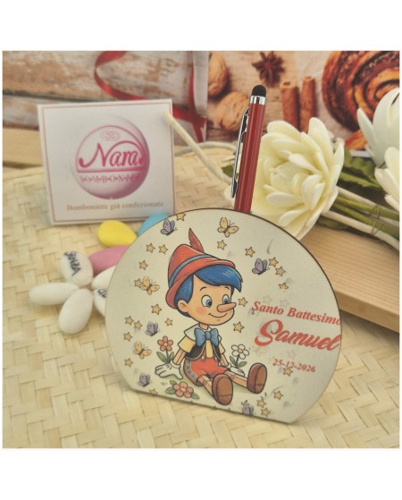 Bomboniera a tema Pinocchio  Portapenna in legno personalizzato
