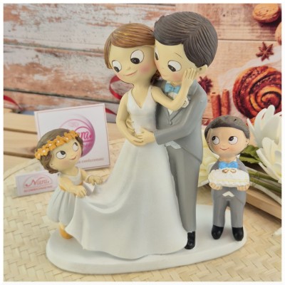 Sposini per torta Topper Cake sposi con bambina e Bambino