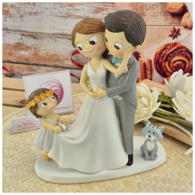 copia di Sposini per torta Topper Cake sposi con bambina e Gatto