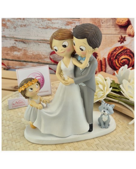 copia di Sposini per torta Topper Cake sposi con bambina e Gatto