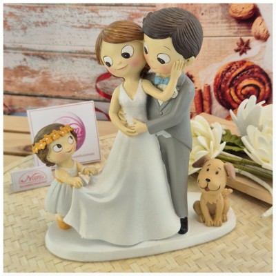 Sposini per torta Topper Cake sposi con bambina e Cane