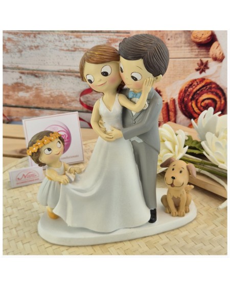 Sposini per torta Topper Cake sposi con bambina e Cane