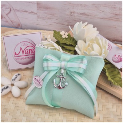 Bomboniera Tema mare Bustina con zip tiffany e ancora in metallo cromato