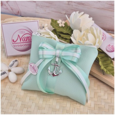 Bomboniera Tema mare Bustina con zip tiffany e ancora in metallo cromato