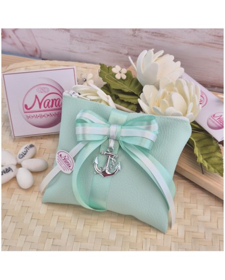 Bomboniera Tema mare Bustina con zip tiffany e ancora in metallo cromato