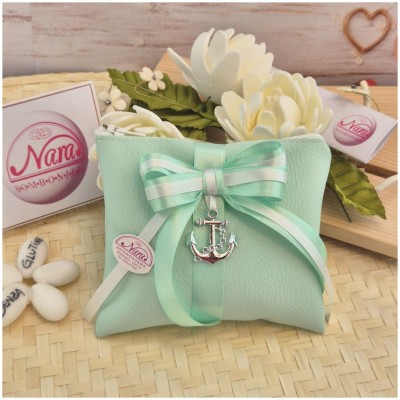 Bomboniera Tema mare Bustina con zip tiffany e ancora in metallo cromato
