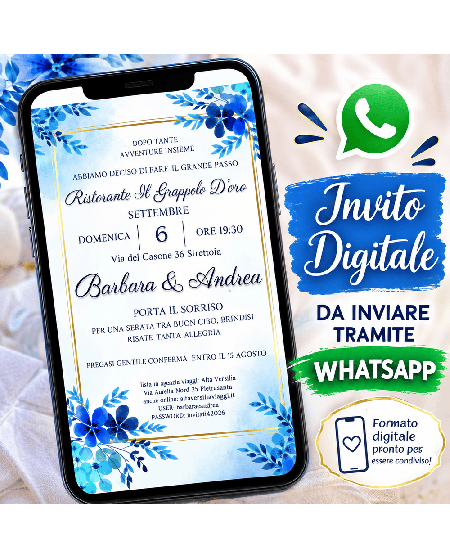 Partecipazioni Matrimonio Digitali Invito WhatsApp Blu Personalizzato
