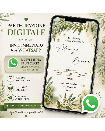 Invito matrimonio digitale tema Olivo