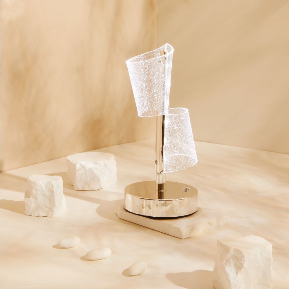 Bomboniera Nozze d'Argento e Matrimonio Claraluna 2027 Lampada Led Design "Doppia Vela" Argento