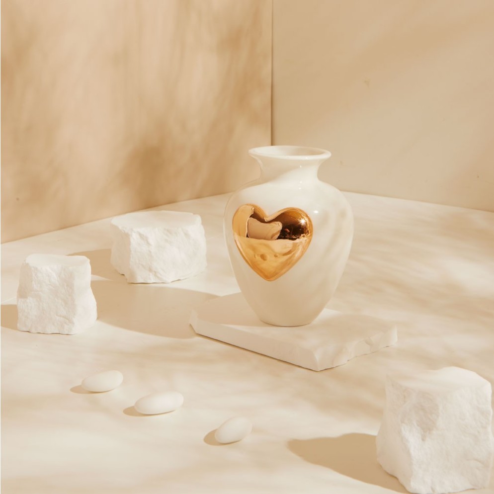 Bomboniera Matrimonio e Anniversario Claraluna 2027 Vaso Portafiori in Ceramica con Cuore Specchiato