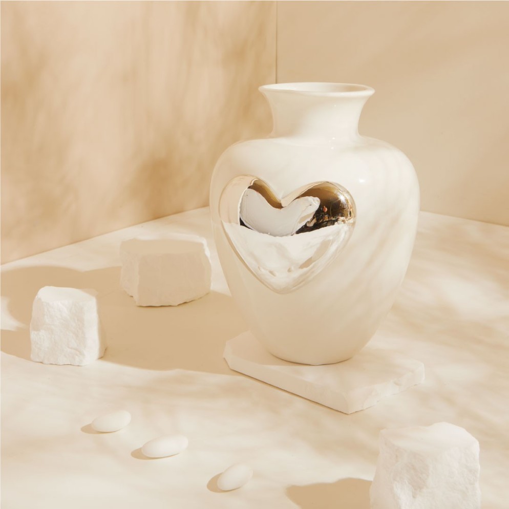 Bomboniera Matrimonio Claraluna 2027 Vaso Portafiori Grande in Ceramica con Cuore Specchiato Oro Rosa