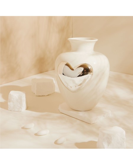 Bomboniera Matrimonio Claraluna 2027 Vaso Portafiori Grande in Ceramica con Cuore Specchiato Oro Rosa