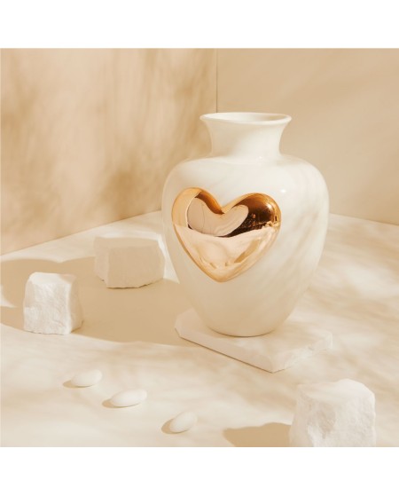 Bomboniera Matrimonio Claraluna 2027 Vaso Portafiori Grande in Ceramica con Cuore Specchiato Oro Gold