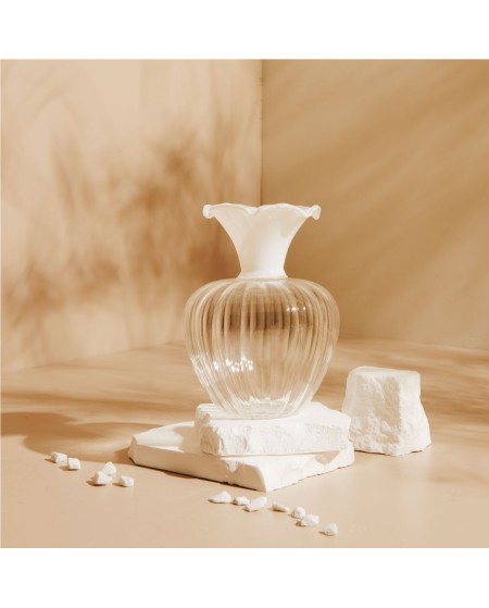 Bomboniera Matrimonio Claraluna 2027 Vaso piccolo Portafiori in Vetro Trasparente e Bordo Bianco