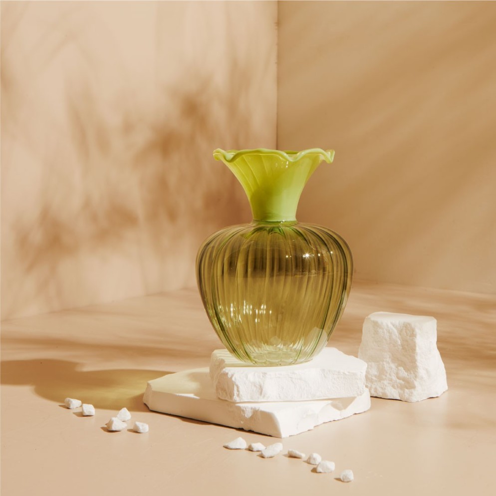 Bomboniera Matrimonio e Comunione Claraluna 2027 Vaso Portafiori in Vetro con Bordo Verde Salvia