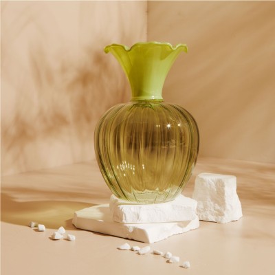 Bomboniera Matrimonio Claraluna 2027 Vaso Grande Portafiori in Vetro con Bordo Verde Salvia
