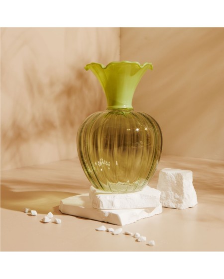 Bomboniera Matrimonio Claraluna 2027 Vaso Grande Portafiori in Vetro con Bordo Verde Salvia