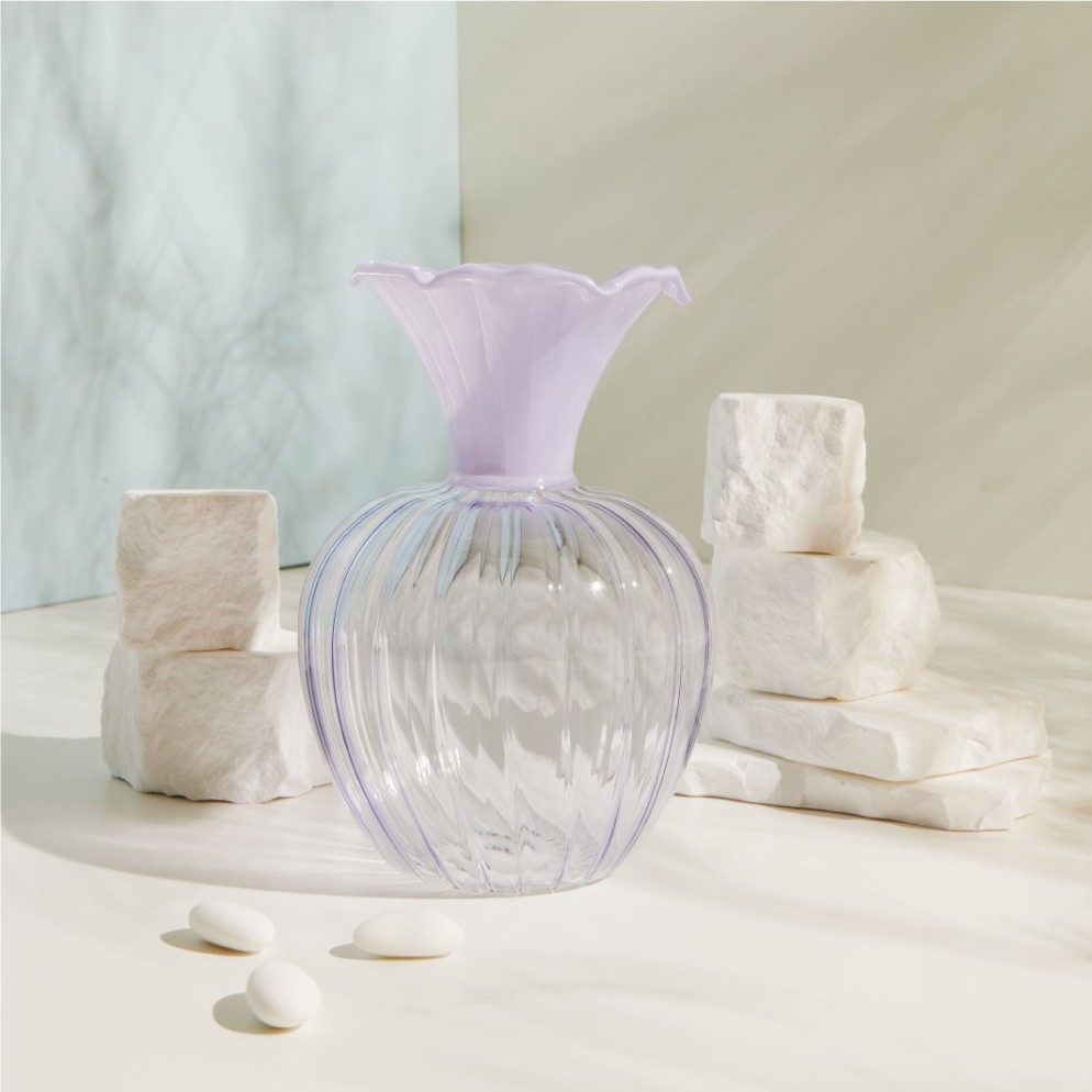 Bomboniera Matrimonio Claraluna 2027 Vaso Grande Portafiori in Vetro con Bordo Glicine