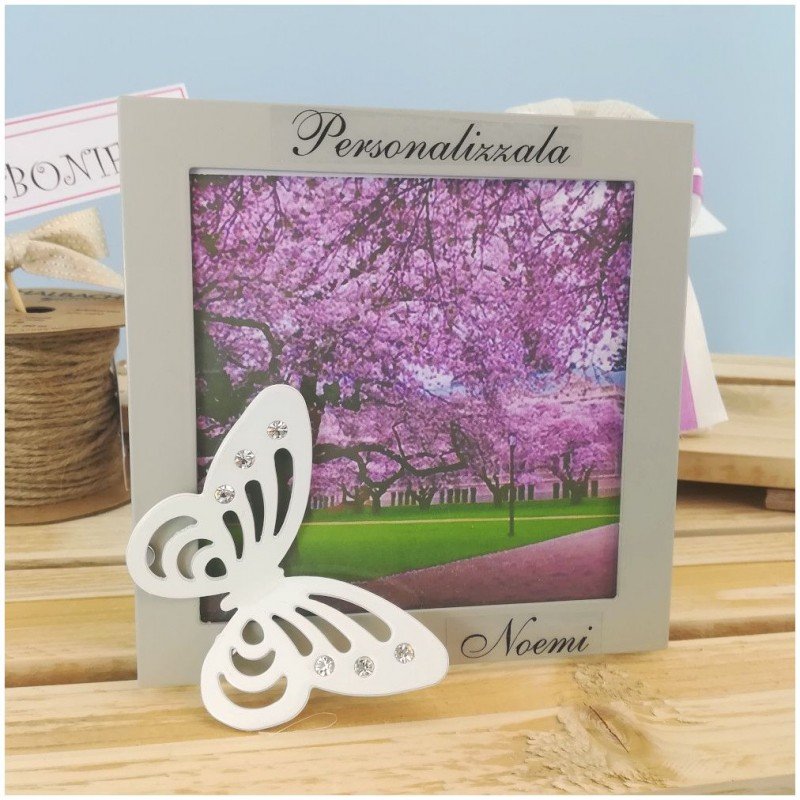 Bomboniera farfalla su portafoto personalizzato