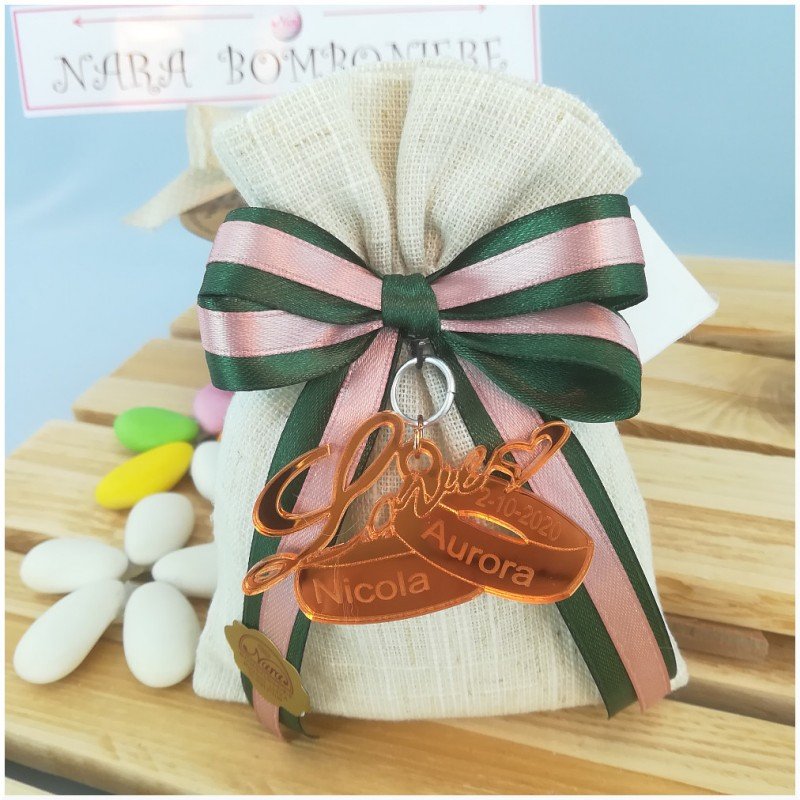 Sacchetto Bomboniere matrimonio con fedi in plexiglas incise