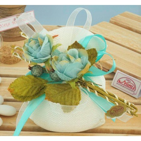 Sacchettino bomboniera con fiore tiffani