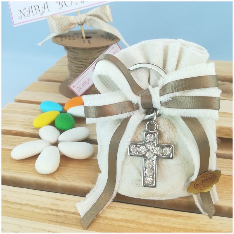 Bomboniera Porta chiave croce con brillantini