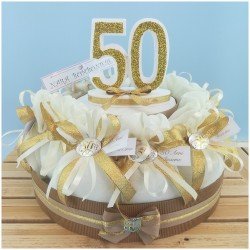 Torta porta bomboniere sacchettini con placchetta 50 anniversario