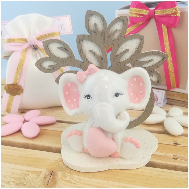 Elefantino rosa in porcellana con Albero della vita